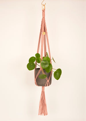 Stylish and eco-conscious Maxi Plant Hanger in Plaster Pink, handmade in UK from 100% recycled cotton, with a free hook and gift options