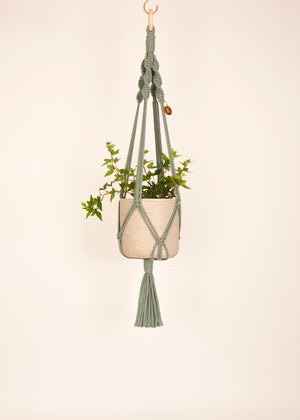 Stylish and eco-conscious Midi Plant Hanger in Sage, handmade in UK from 100% recycled cotton, with a free hook and gift options