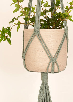 Stylish and eco-conscious Plant Hanger in Sage, handmade in UK from 100% recycled cotton, with a free hook and gift options